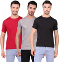 BHADAWAE CREATIONS Pack of 3 Men Solid Round Neck Polyester Maroon, Grey, Black T-Shirt