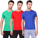 BHADAWAE CREATIONS Pack of 3 Men Solid Round Neck Polyester Green, Red, Blue T-Shirt