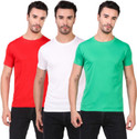BHADAWAE CREATIONS Pack of 3 Men Solid Round Neck Polyester Green, Red, White T-Shirt