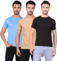 BHADAWAE CREATIONS Pack of 3 Men Solid Round Neck Polyester Light Blue, Beige, Black T-Shirt