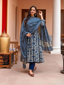 BHADRIYAA Printed Anarkali Kurta Bottom Dupatta