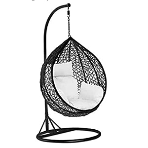 rattan furniture hammock swing for balcony hanging chair with stand indoor outdoor jhula heavy strong 150 kg capacity 1 person included cushion black swing amp white cushion