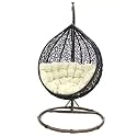 Rattan Furniture Hammock Swing For Balcony Hanging Chair With Stand Indoor &amp; Outdoor Jhula Heavy Strong 150 Kg Capacity 1 Person Included Cushion (Brown)