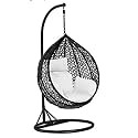 Rattan Furniture Hammock Swing For Balcony Hanging Chair With Stand Indoor Outdoor Jhula Heavy Strong 150 Kg Capacity 1 Person Included Cushion (Black Swing &amp; White Cushion)