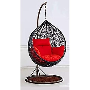 rattan furniture single seater hammock swing chair with stand amp cushion hammock hanging jhula for indoor outdoor balconyhome patio balcony gardenbrown amp orange