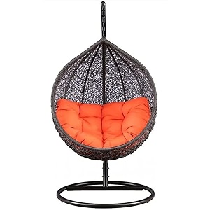 rattan furniture single seater swing chair with stand amp cushion amp hook outdoor  indoor  balcony  garden  living orange cushion