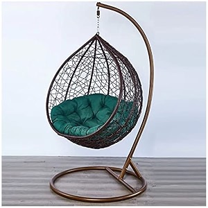 furniture single seater swing chair with black stand amp green cushion amp hook for use outdoor amp indoor rattan