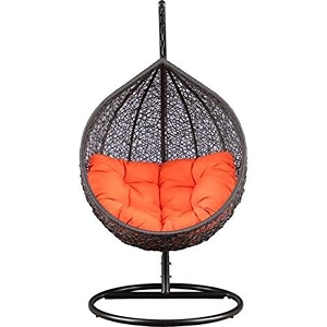 furniture single seater swing chair with stand amp cushion amp hook indoor outdoor living room balcony garden patio home improvement stand-black black-basket cushion-red