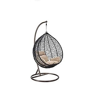 rattan furniture single seater swing chair with stand amp cushion amp hook indoor outdoor living room  balcony  garden  patio  home improvement