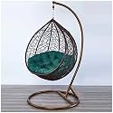 Furniture Single Seater Swing Chair with Black Stand & Green Cushion & Hook for Use Outdoor & Indoor, Rattan