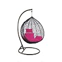 Rattan Furniture Single Seater Swing Chair With Stand &amp; Cushion Hammock Hanging Jhula For Indoor, Outdoor, Balcony,Home, Patio, Yard, Balcony, Garden(Black Swing &amp; Pink Cushion)