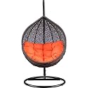 Furniture Single Seater Swing Chair with Stand &amp; Cushion &amp; Hook Indoor Outdoor Living Room Balcony Garden Patio Home Improvement (Stand-Black, Black-Basket, Cushion-Red)