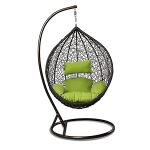 rattan store furniture swing single seater chair with stand amp cushion amp hook outdoor indoor outdoor living room  balcony  garden  patio  home improvement