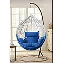 Rattan Furniture Single Seater Swing Chair Hammock With Stand &amp; Cushion Hanging Jhula For Outdoor, Indoor, Balcony,Home, Patio, Yard, Garden