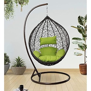 rattan single seater swing chair with stand amp cushion amp hook outdoor indoor outdoor living room  balcony  gardenhome improvement 114 x 114 x 3cm