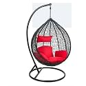 Single Seater |Swing Chair with Stand &amp; Cushion &amp; Hook Outdoor Indoor| Living Room | Balcony | Garden | Home Improvement (Basket-Black, Cushion-Red)