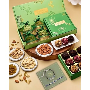 bhaiya bhabhi rakhi set silver rakhi for brother and bhabhi dry fruit gift pack with premium artisanal laddoo sweets rakhi hamper for brother and bhabhi rakhi bhai bhabhi set