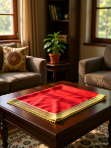 bhakti lehar  size 1 meter  red silk satin pooja altar cloth for mandir  diwali pooja satin altar cloth mat for puja table god chowki aasan temple mandir and multipurpose use altar cloth