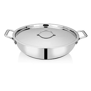 bhalaria food grade stainless steel triply kadai with lid amp handle - 22cm 25 ltr induction and dishwasher compatible