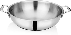 bhalaria triply stainless steel kadhai  induction base heavy gauge 3 layer body kadhai 30 cm diameter 53 l capacity stainless steel induction bottom