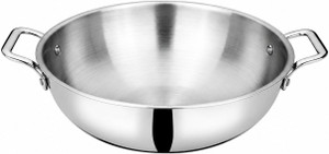 bhalaria triply stainless steel kadhai  3-layer stainless steel  aluminium core  kadhai 28 cm diameter 42 l capacity stainless steel induction bottom