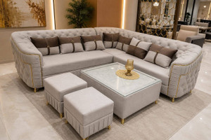 Bharat Furniture 7 Seater Chesterfield L-Shape Sofa