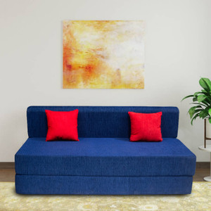 bharat lifestyle leo 3 seater double solid wood fold out sofa cum bed finish color - blue delivery condition - diydo-it-yourself
