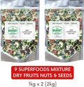 Bharat Super Foods Premium Dry Fruits, Nuts & Seeds Mix 2kg (Super Healthy 9 in 1 Mixture) - 100% Natural - 2 Packs of 1kg each - 2kg Assorted Seeds & Nuts (1 x 2 kg)