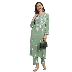 BHARVITA Womens Cotton Blend Lucknowi Embroidered Chikankari