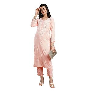 BHARVITA Womens Cotton Blend Lucknowi Embroidered Chikankari