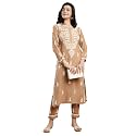 BHARVITA Women39s Cotton Blend Lucknowi Embroidered Chikankari