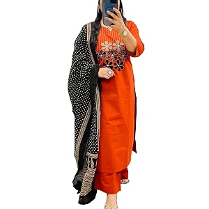 BHARVITA Womens Cotton Embroidered Anarkali Kurta and