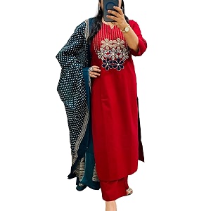 BHARVITA Womens Cotton Embroidered Anarkali Kurta and