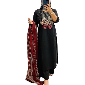 BHARVITA Womens Cotton Embroidered Anarkali Kurta and