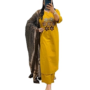 BHARVITA Womens Cotton Embroidered Anarkali Kurta and