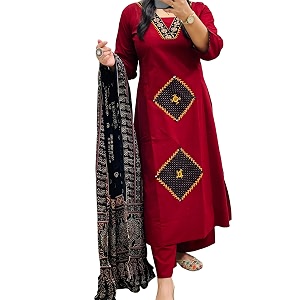 BHARVITA Womens Rayon Handwork Embroidered and Printed