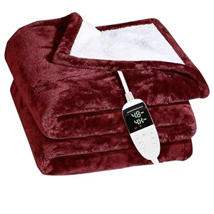 bhaven creations double electric blanket with 6 heating levels and 2-10 hours time settings flannel to sherpa super cozy heated blanket machine washable with 5 year warranty 60x60 inch maroon