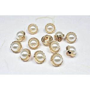 pearl metal buttons - vintage look ivory shirt fasteners tiny cream domed shank with gold rim pack of 20 pcs