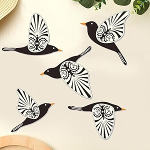 wooden 3d 5 pieces birds on rope wall art panel  wood bird folk art wall hanging art decoration item style 2