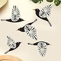 Wooden 3D 5 Pieces Birds on Rope Wall Art Panel | Wood Bird Folk Art Wall Hanging Art Decoration Item (Style 2)