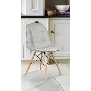 eames replica faux leather cushioned dining chair in light grey color