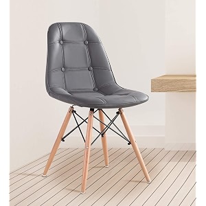 eames replica faux leather cushioned dining chair in dark grey color