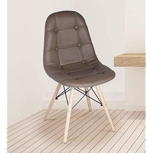 eames replica faux leather cushioned dining chair in brown color