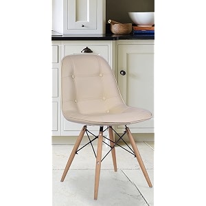 eames replica faux leather cushioned dining chair in beige color