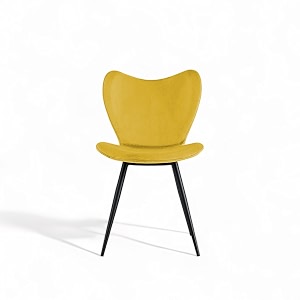 skyfly modern stylish velvet upholstered seating back side living room dining chair for cafeteria restaurent home kitchen with black metal powder coated legs in yellow color