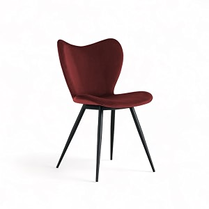 skyfly modern stylish velvet upholstered seating back side living room dining chair for cafeteria restaurent home kitchen with black metal powder coated legs in maroon color