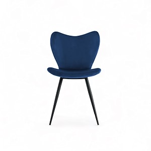 skyfly modern stylish velvet upholstered seating back side living room dining chair for cafeteria restaurent home kitchen with black metal powder coated legs in dark blue color