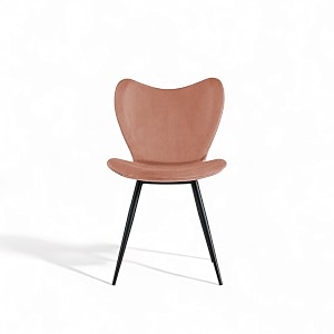 skyfly modern stylish velvet upholstered seating back side living room dining chair for cafeteria restaurent home kitchen with black metal powder coated legs in peach color