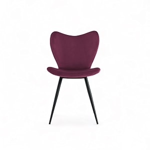 skyfly modern stylish velvet upholstered seating back side living room dining chair for cafeteria restaurent home kitchen with black metal powder coated legs in dark pink color