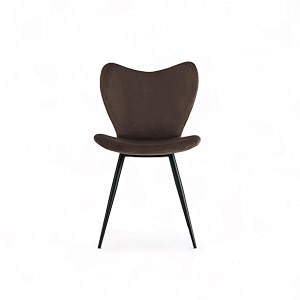 skyfly modern stylish velvet upholstered seating back side living room dining chair for cafeteria restaurent home kitchen with black metal powder coated legs in dark brown color